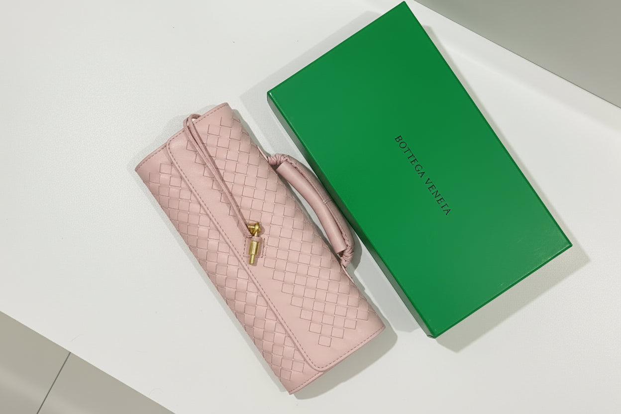 Bottega Veneta Inspired Clutch (light pink) with Long Strap