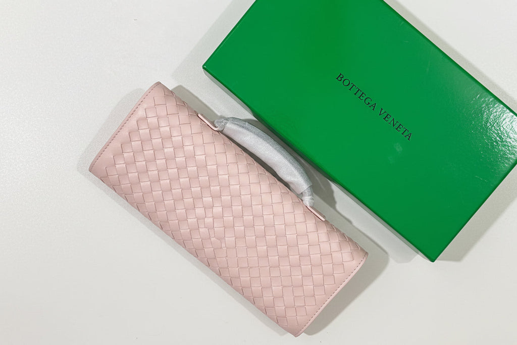 Bottega Veneta Inspired Clutch (light pink) with Long Strap